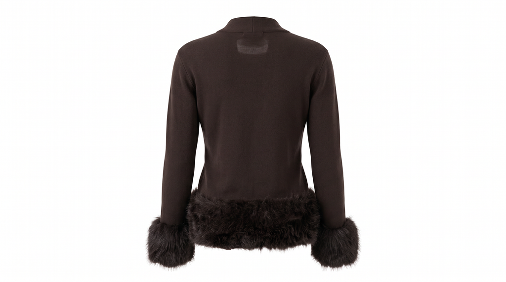 Brown Faux Fur Trim Top
