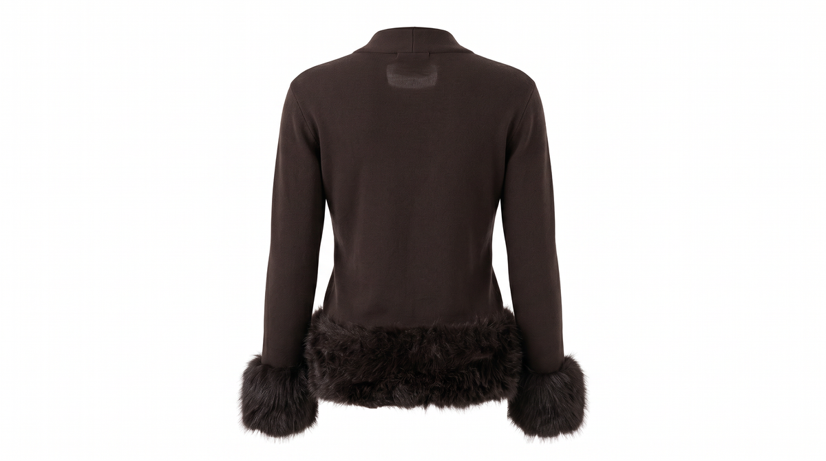 Brown Faux Fur Trim Top