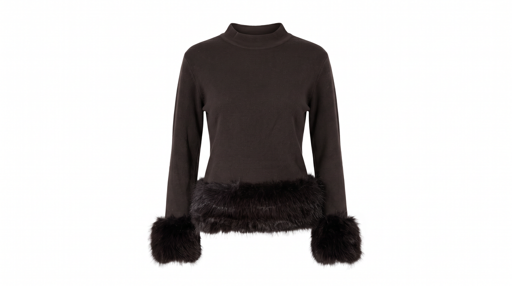 Brown Faux Fur Trim Top