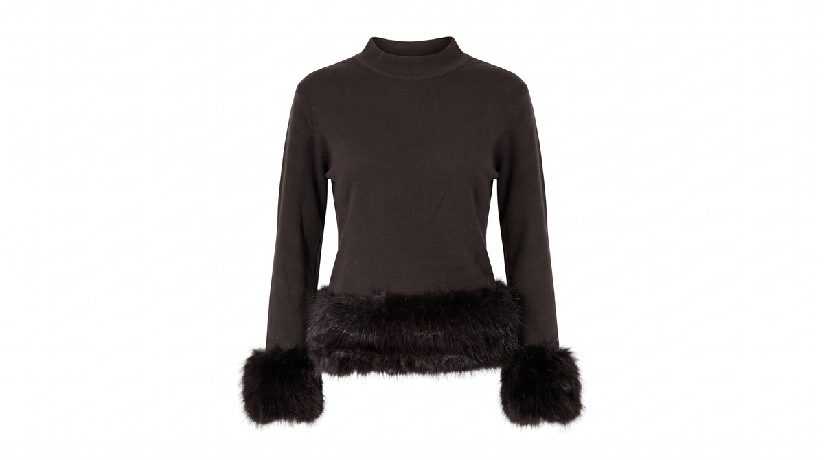 Brown Faux Fur Trim Top