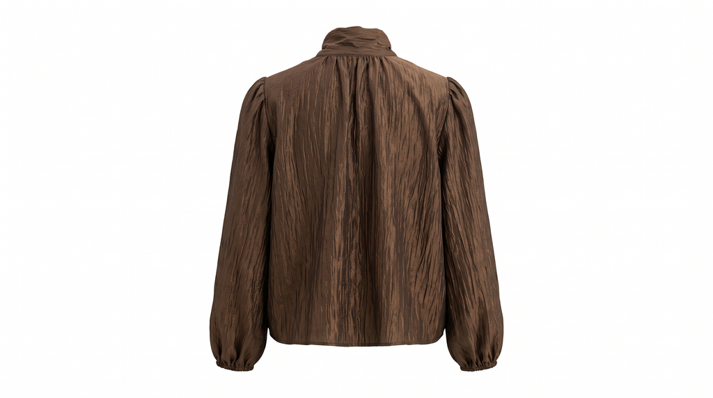 Bronze-Brown Tie-Neck Blouse