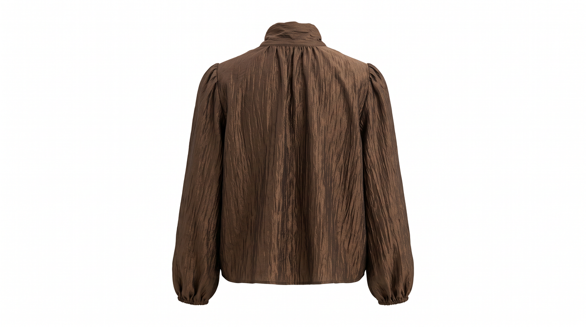 Bronze-Brown Tie-Neck Blouse