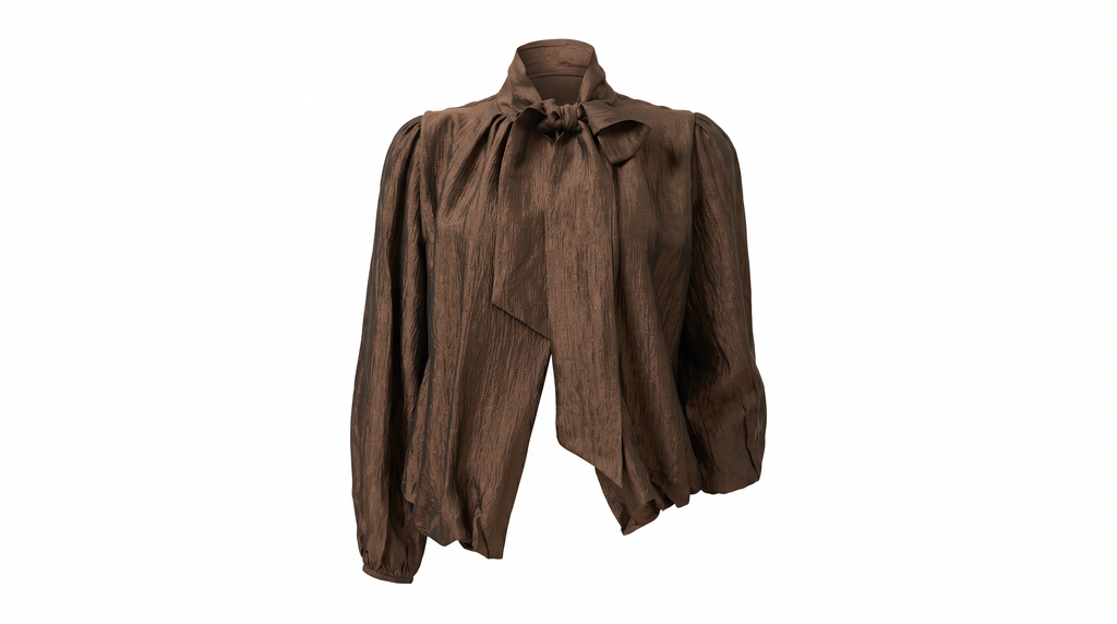 Bronze-Brown Tie-Neck Blouse