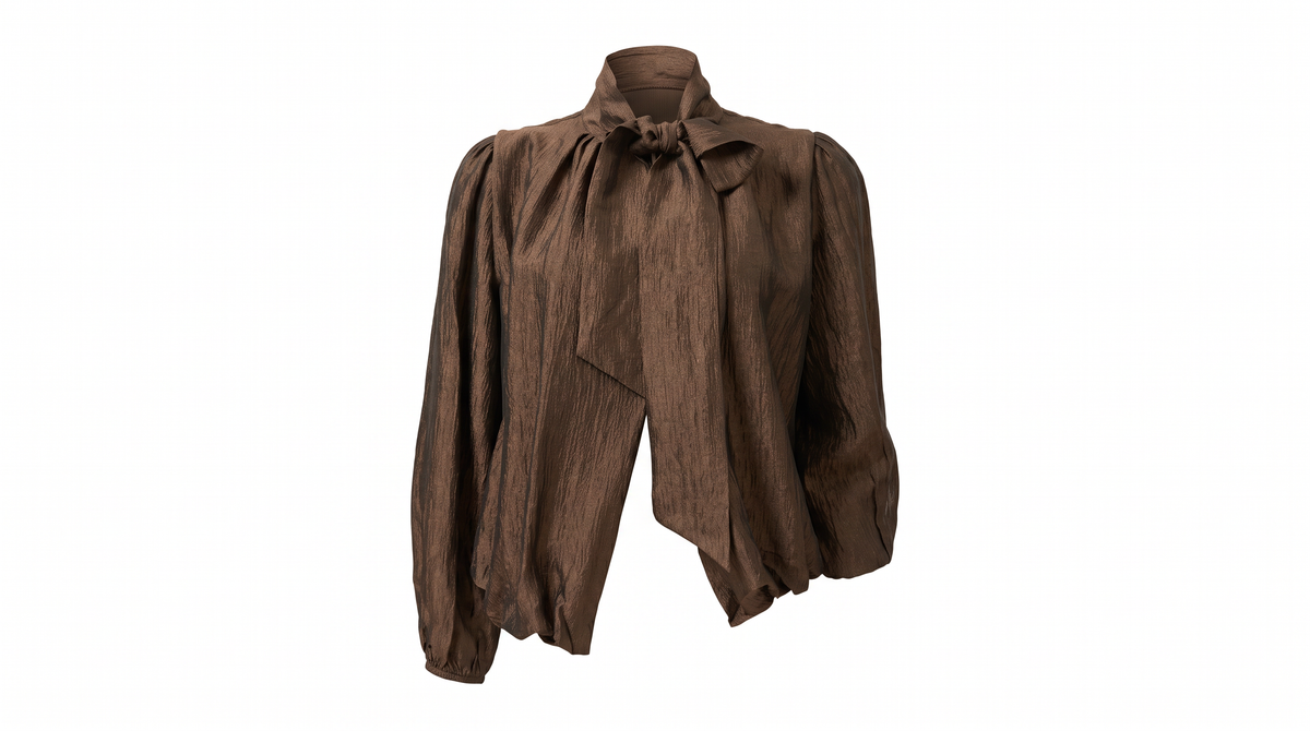 Bronze-Brown Tie-Neck Blouse