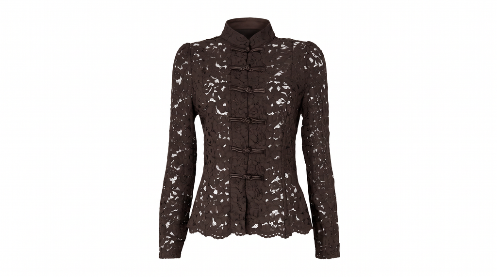 Dark Brown Floral Lace Shirt