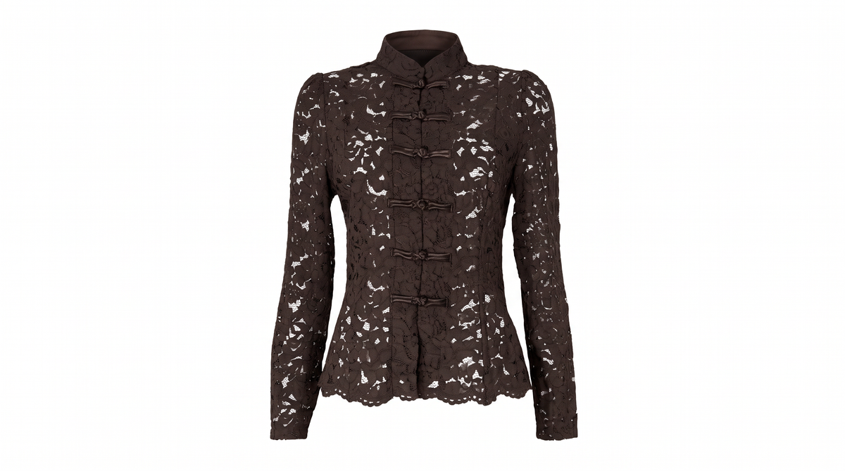 Dark Brown Floral Lace Shirt