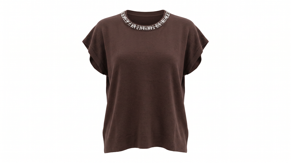 Brown Embellished Knit Top