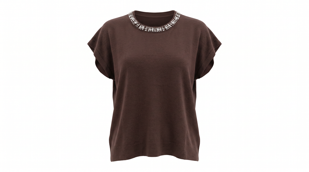 Brown Embellished Knit Top