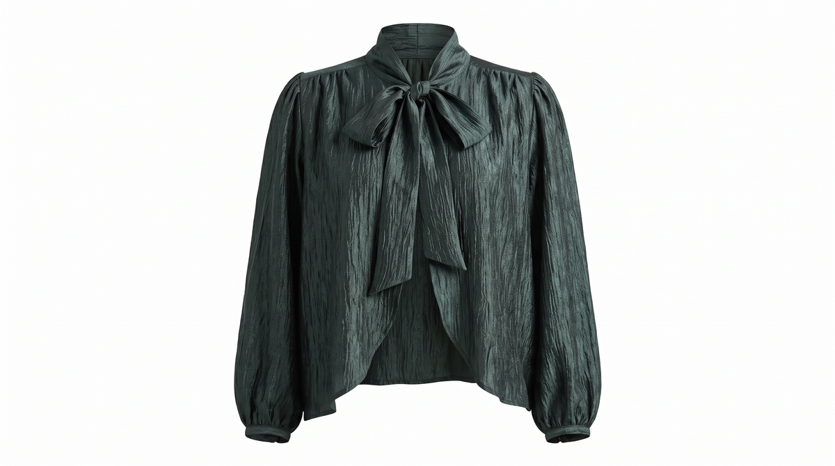 Forest Green Tie-Neck Blouse