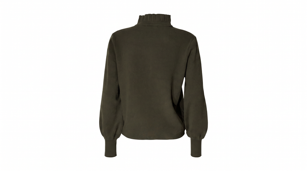 Olive Ruffle-Neck Cardigan