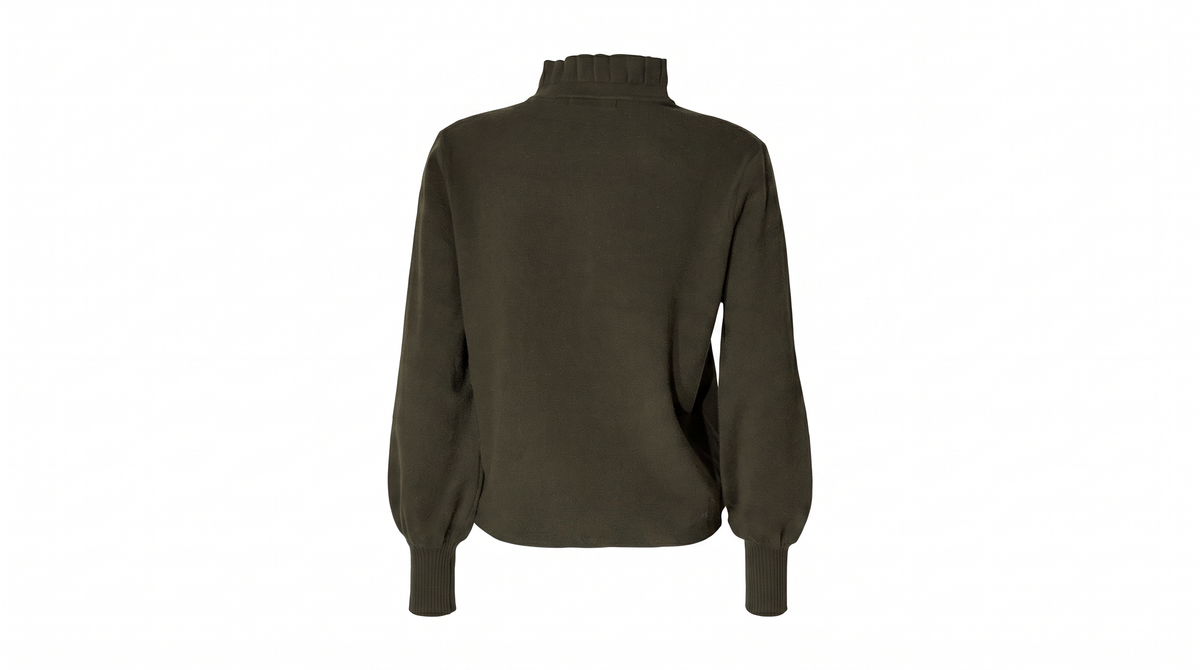 Olive Ruffle-Neck Cardigan